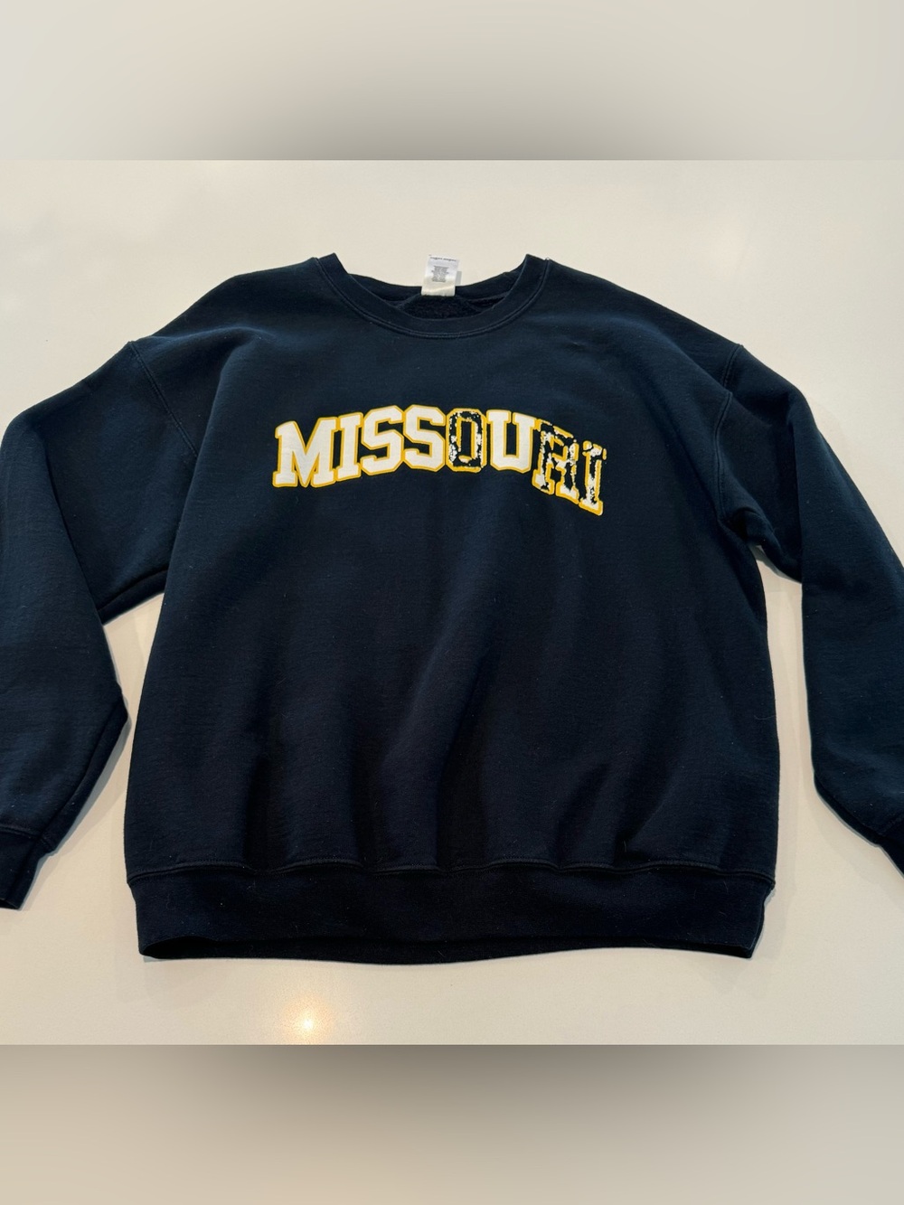 Missouri ‘Miss U’ Mizzou Black Crewneck Sweatshirt with Yellow & White Stitching